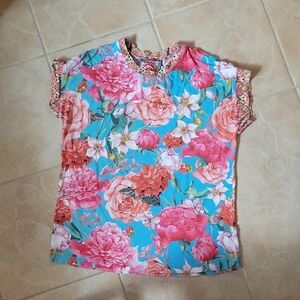Johnny Was Pink Rose Relaxed Tee Size XS
